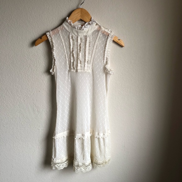 Free people pintuck bib sleeveless lace blouse - Picture 3 of 6